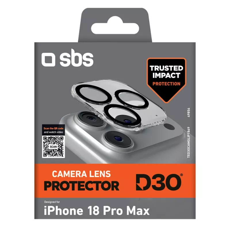 SBS D3O Protezione obiettivo fotocamera per iPhone 18 Pro Max – antiurto e antigraffio, trasparente