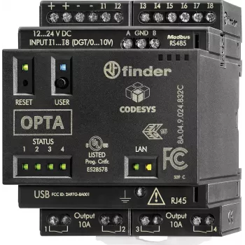 Finder relè logico programmabile (PLR) modulo di controllo PLC, 24 V DC, 8 ingressi digitali, 4 ingressi analogici, 4 uscite a relè, 8 A, display LCD, montaggio su guida DIN, 8A.04.9.024.832C