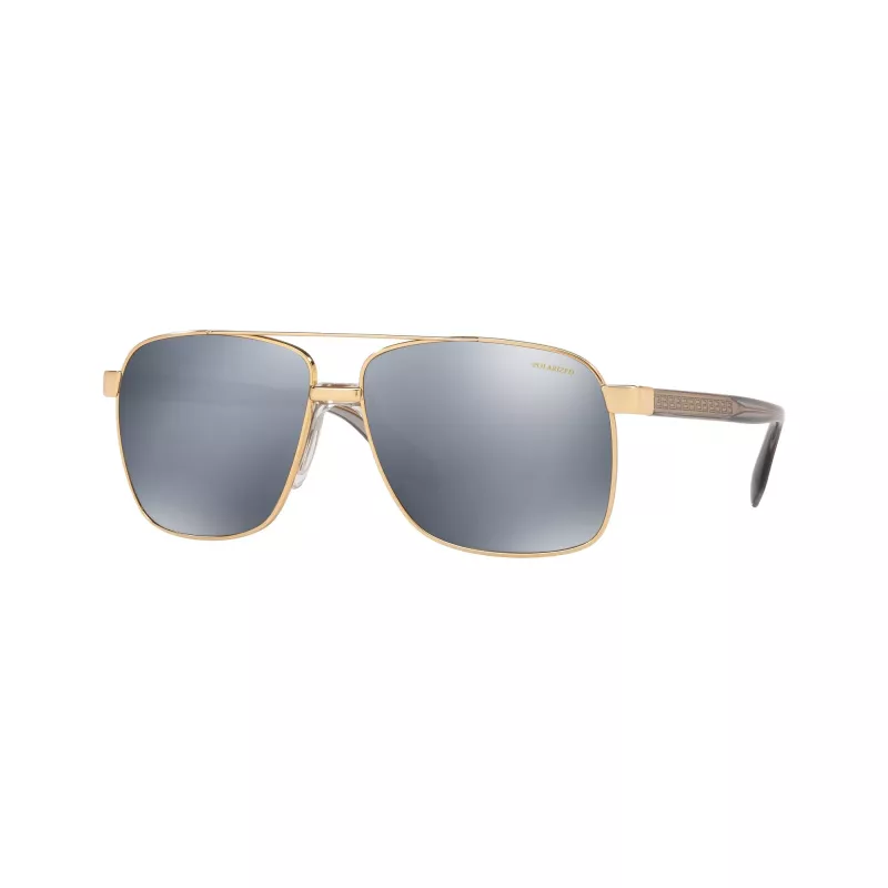 Versace VE2174-1002Z3 Occhiali da sole da uomo modello pilot, montatura nera, lenti a specchio grigie, 59/13/145 mm