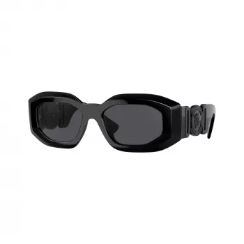 Versace VE4425U536087 Occhiali da sole da uomo rettangolari, montatura grigio trasparente, lenti grigio scuro, 54-18-145