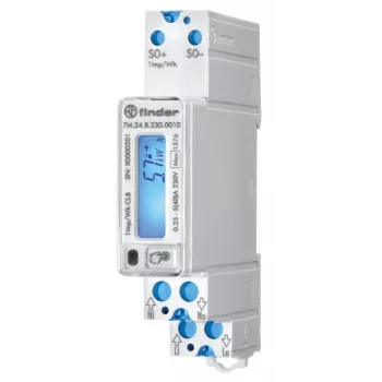 Finder 7M.24.8.230.0010 Contatore di energia monofase MID, collegamento diretto, 100 A, classe B, guida DIN, uscita a impulsi S0