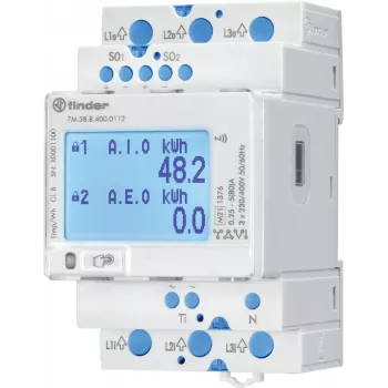FINDER 7M.38.8.400.0112 Contatore di energia digitale trifase 80 A, Modbus RTU, certificato MID, guida DIN