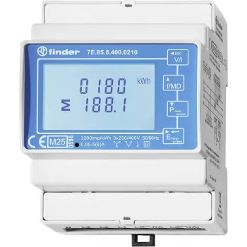 Finder 7E.85.8.400.0212 contatore di energia digitale monofase, 230 V AC, 40 A, guida DIN, 1 modulo, uscita a impulsi S0
