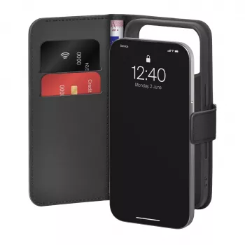 PURO Custodia Booklet per iPhone 17 Pro, pelle eco nera con 2 scomparti per carte PUIPC17P63BOOKC8BLK