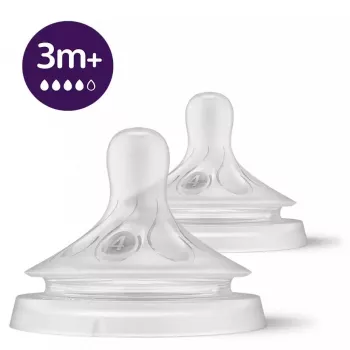 Philips Avent Natural Response tettarella per biberon, flusso di latte veloce, 3m+, confezione da 2, silicone, trasparente