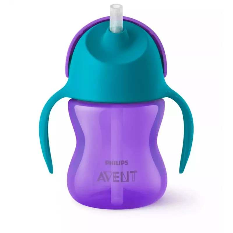 Bicchiere con cannuccia flessibile Philips Avent 200 ml, 9m+, viola