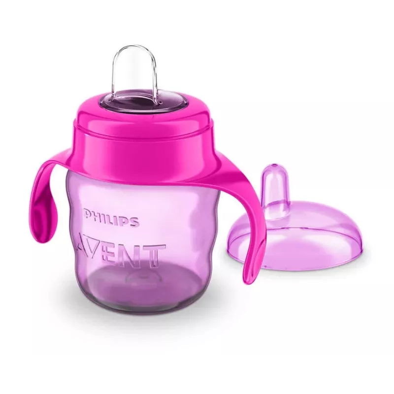 Philips AVENT Easy Sip bicchiere per imparare a bere con maniglie, 6M+, 200 ml, rivestimento in silicone, rosa