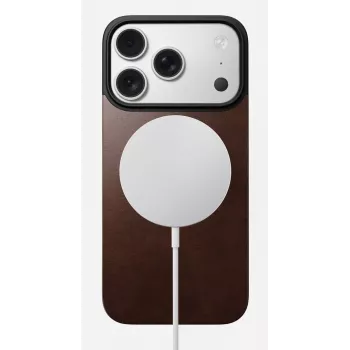 NOMAD Magnetic Leather Back per iPhone 17 compatibile MagSafe pelle Horween Rustic Brown