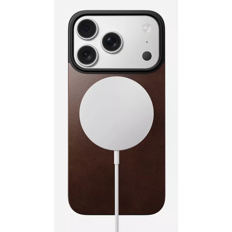 NOMAD Magnetic Leather Back per iPhone 17 compatibile MagSafe pelle Horween Rustic Brown