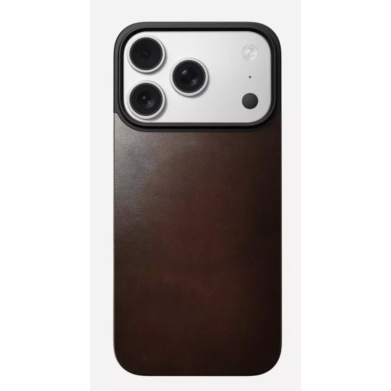 NOMAD Magnetic Leather Back per iPhone 17 compatibile MagSafe pelle Horween Rustic Brown