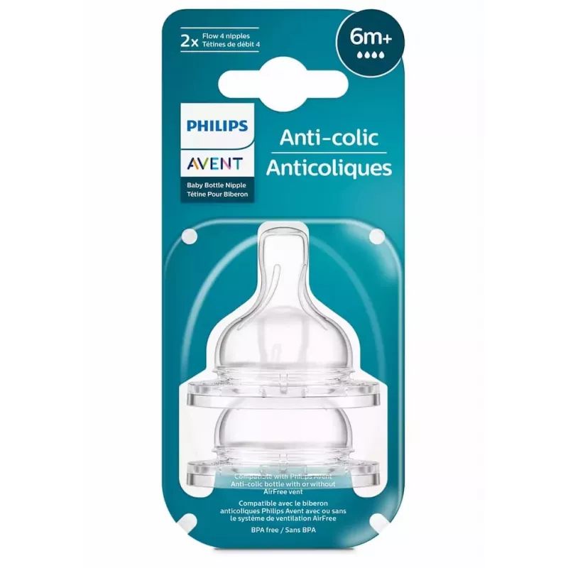 Philips Avent Anti-Colic tettarella in silicone per biberon, flusso veloce, 6M+, confezione da 2