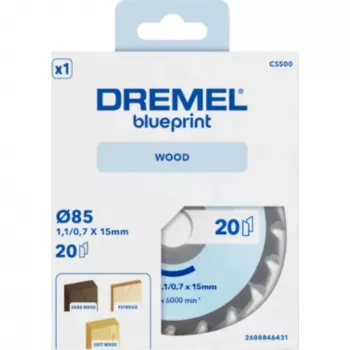 Dremel CS500 lama circolare per legno 85mm, con placchette in carburo di tungsteno, 20 denti, per DSM20 Compact Saw 2608846431