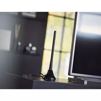 PHILIPS SDV5100/12 Antenna TV da interno con amplificazione 18 dB, UHF/VHF/FM, nero