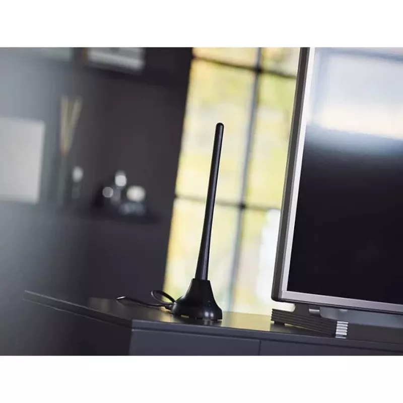 PHILIPS SDV5100/12 Antenna TV da interno con amplificazione 18 dB, UHF/VHF/FM, nero