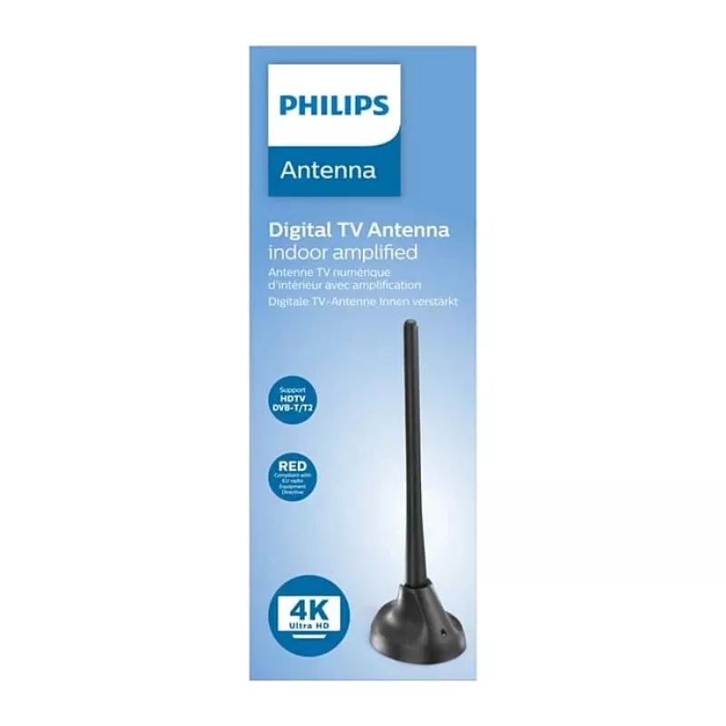 PHILIPS SDV5100/12 Antenna TV da interno con amplificazione 18 dB, UHF/VHF/FM, nero