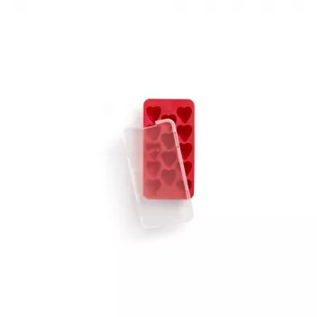 LEKUE Stampo per cubetti di ghiaccio a cuore con coperchio, rosso, 18 scomparti, silicone platino