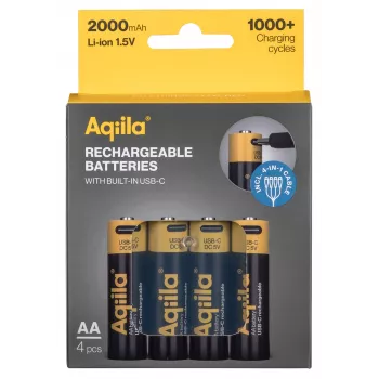 AQIILA batterie ricaricabili AA agli ioni di litio ricaricabili via USB-C, 1,2V, confezione da 4 (AQ200AA367C4)