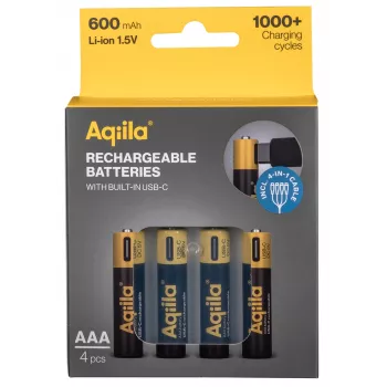 AQIILA batterie ricaricabili AAA NiMH con USB-C, 1,2 V, 600 mAh, confezione da 4 AQ60AAA374C4