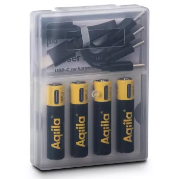 AQIILA batterie ricaricabili AAA NiMH con USB-C, 1,2 V, 600 mAh, confezione da 4 AQ60AAA374C4