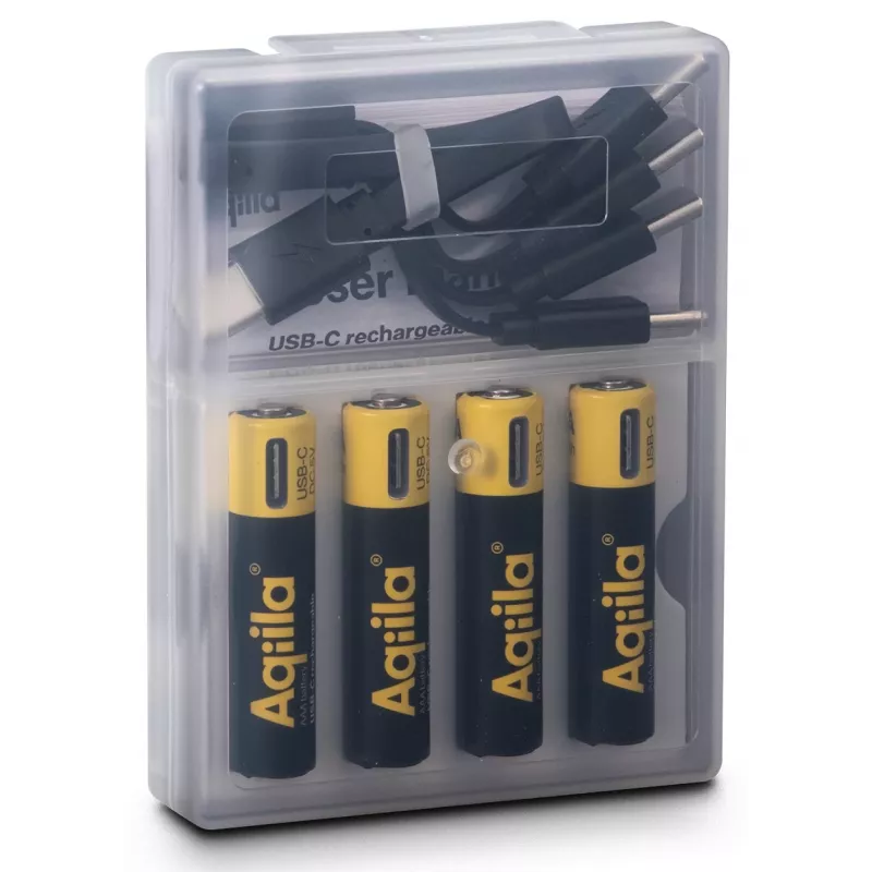 AQIILA batterie ricaricabili AAA NiMH con USB-C, 1,2 V, 600 mAh, confezione da 4 AQ60AAA374C4