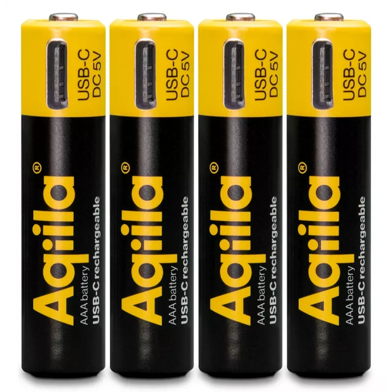 AQIILA batterie ricaricabili AAA NiMH con USB-C, 1,2 V, 600 mAh, confezione da 4 AQ60AAA374C4