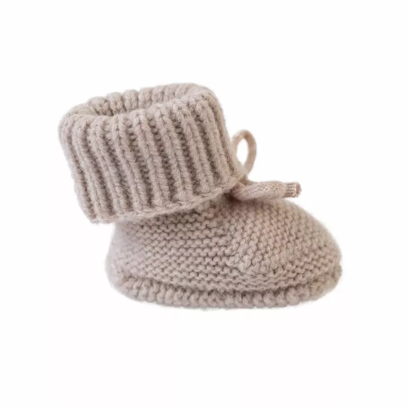 Lodger Slipper Folklore scarpine neonato in lana merino, beige, 0-6 mesi