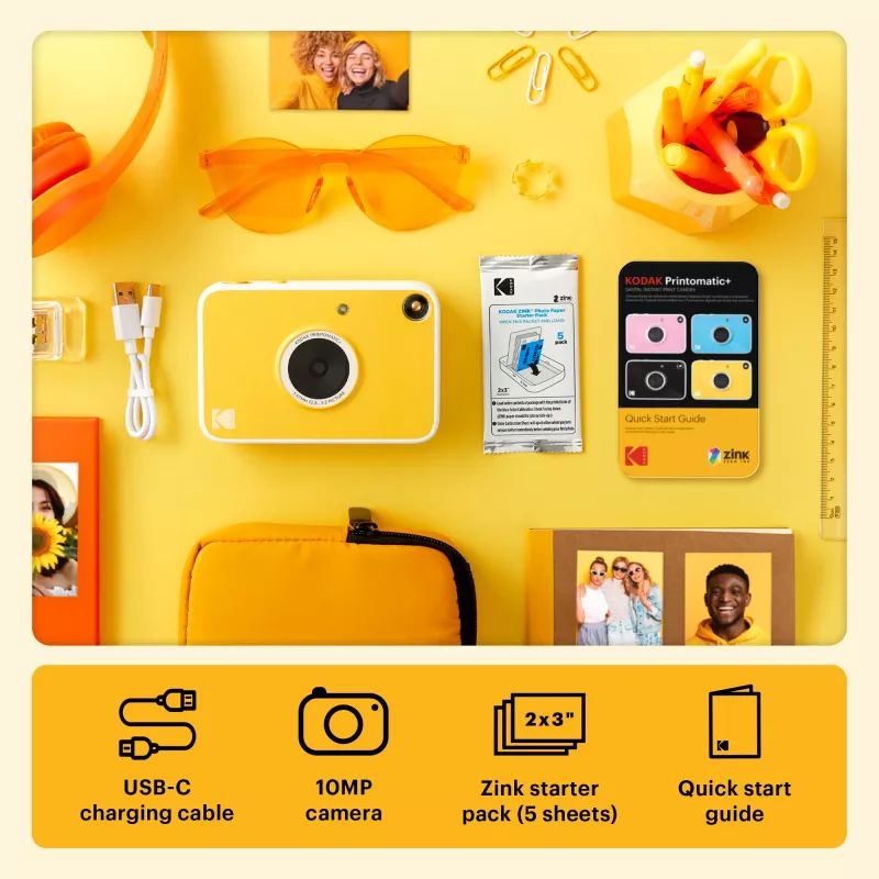 Kodak RODOMATICPYL fotocamera istantanea digitale con stampa ZINK Zero Ink, 10MP, LCD 3,5 pollici, Bluetooth, USB-C, MicroSD
