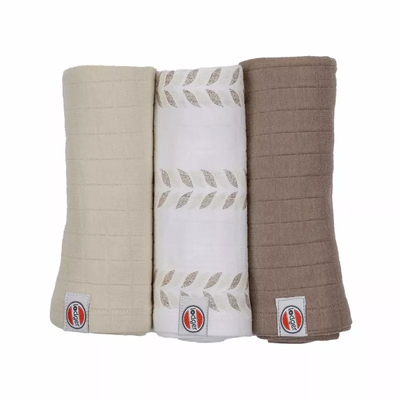 Lodger Swadler Solid Matcha fascia in cotone, birch, 70x70 cm, confezione da 3