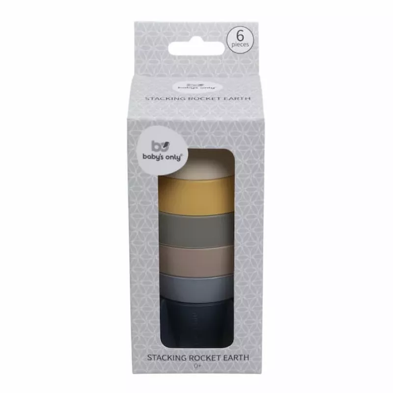 BABY'S ONLY torre impilabile in silicone razzo, colori naturali, 0+ mesi
