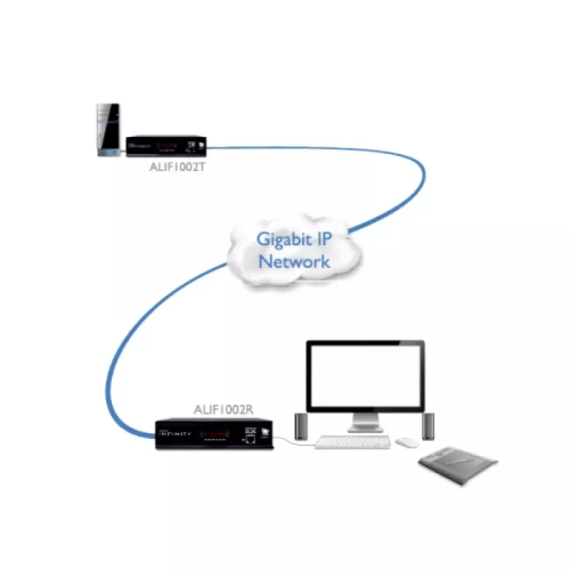ADDER ALIF1002R-IEC ricevitore extender KVM - Dual DVI-D, USB 2.0, audio, Gigabit Ethernet, nero