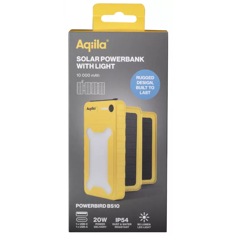 Aqiila Powerbird BS10 powerbank solare 10000 mAh nero e arancione