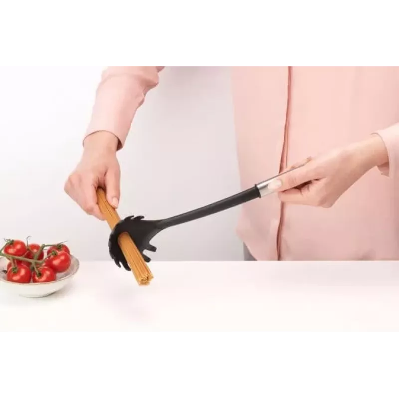 Brabantia Essential cucchiaio per spaghetti, testa in nylon, manico in acciaio opaco, antiaderente