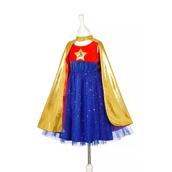 Souza! costume da supereroina vestito con mantello, rosa/oro/blu, 5-7 anni (116-128 cm)