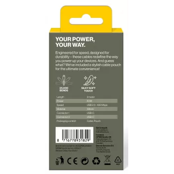 Cavo di ricarica e sincronizzazione AQIILA Cablebird CS12 USB-C a USB-C 2m 60W nero AQCBPBIC2SI829
