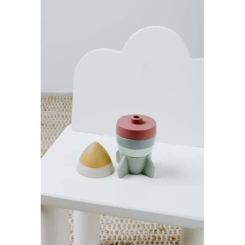 BABY'S ONLY Torre impilabile in silicone razzo, Opal, 0+ mesi