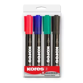 Kores K MARKER pennarello indelebile, punta a scalpello, 3-5 mm, colori assortiti, set da 4 M20945