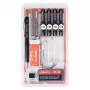 ARISTO mg1 pro Studio set di penne tecniche da disegno, 4 penne (0,25/0,35/0,50/0,70 mm), inchiostro nero, con adattatore per compasso e liquido detergente AR64152