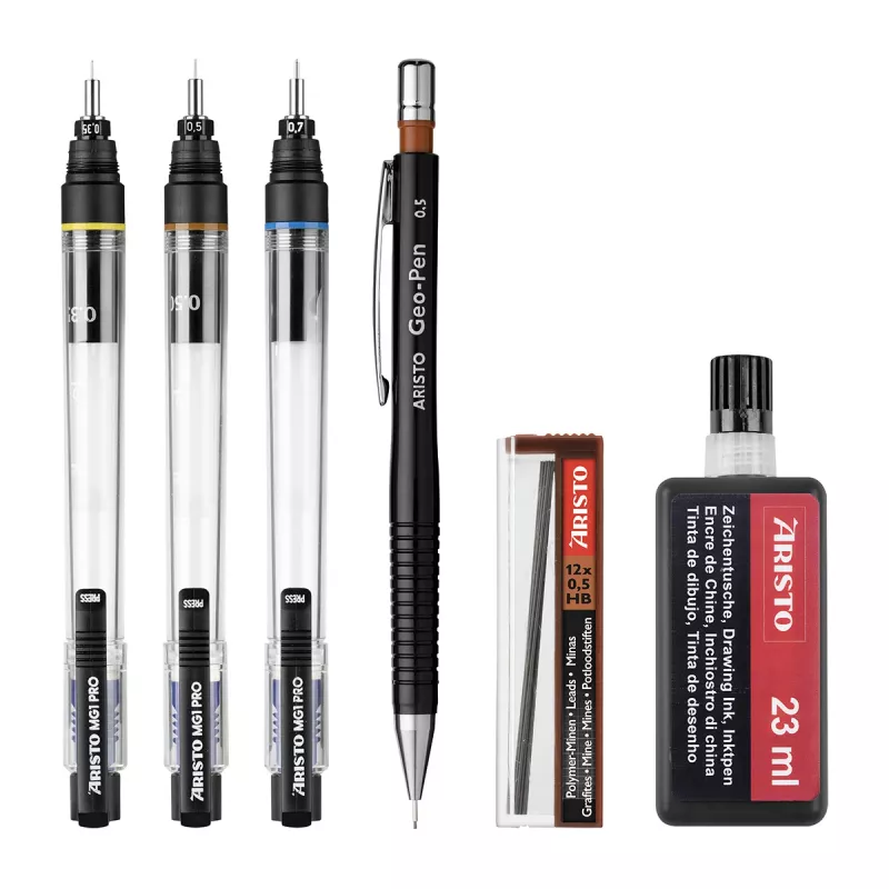 ARISTO mg1 pro College set penne a inchiostro, 3 penne 0,35 / 0,50 / 0,70 mm, 6 pezzi (AR64311)