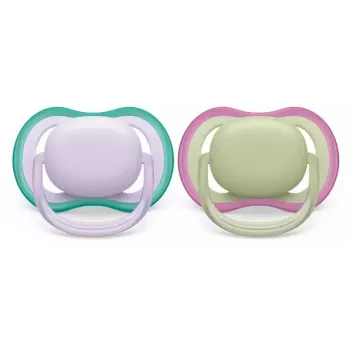 Philips Avent Ultra Air ciuccio 0-6 mesi, confezione da 2, bambina rosa/viola, SCF085/24
