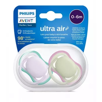 Philips Avent Ultra Air ciuccio 0-6 mesi, confezione da 2, bambina rosa/viola, SCF085/24