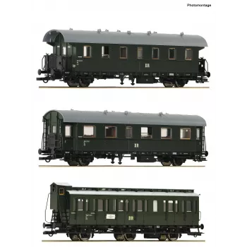 Roco 6200131 H0 set treno secondario DR 2: 2x carrozze passeggeri 2. classe Bip e 1x carrozza a scompartimenti 2. classe B3