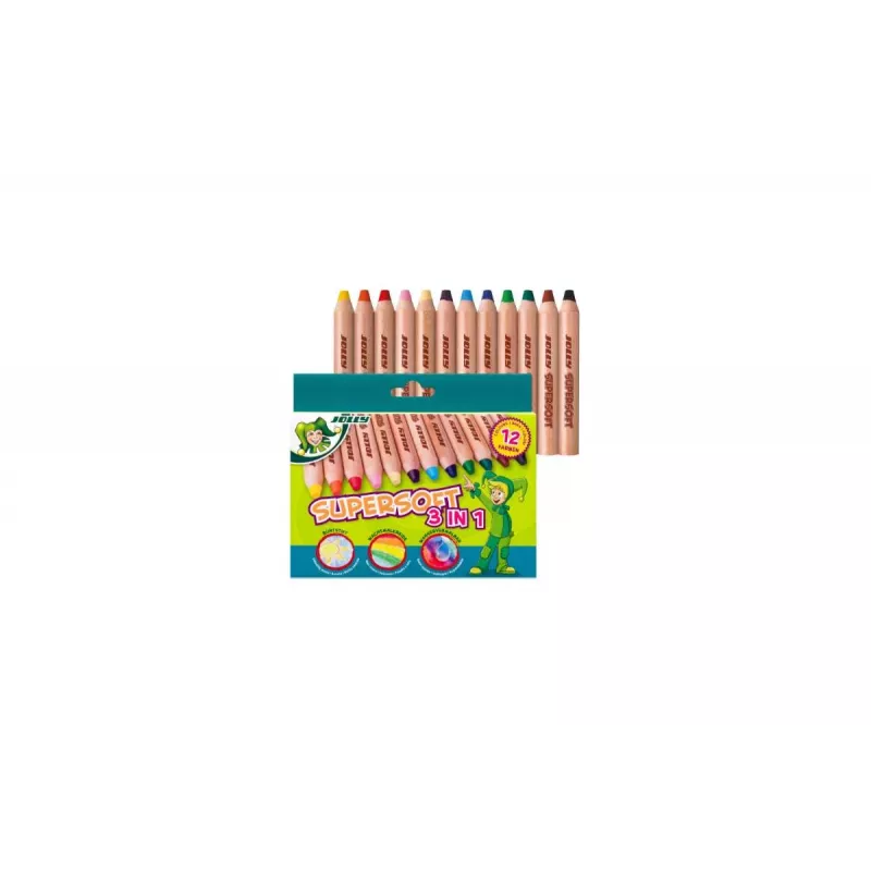 JOLLY Supersoft 3 in 1 matite colorate, colori assortiti, 12 pezzi (5956-0002)