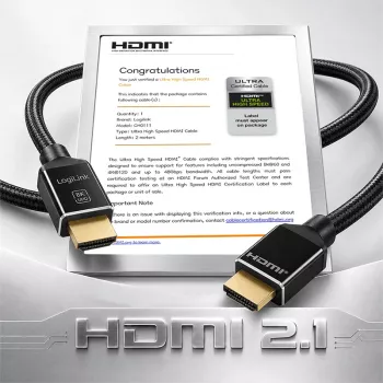 LogiLink cavo HDMI A/M a A/M 8K/60Hz 48Gbps metallo nylon certificato nero 2m