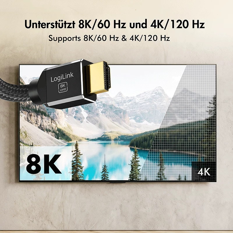 LogiLink cavo HDMI A/M a A/M 8K/60Hz 48Gbps metallo nylon certificato nero 2m