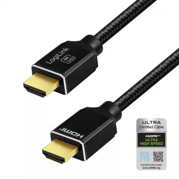 LogiLink cavo HDMI 8K/60 Hz 48 Gbps metallo nylon certificato nero 1 m
