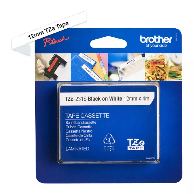 Nastro per etichettatura laminato Brother TZe-231S 12mm nero su bianco (4m)