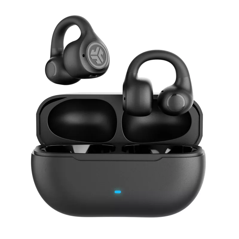 JLab Flex Open Air Clip auricolari True Wireless, Bluetooth 5.3, 32h autonomia totale, IP55, nero