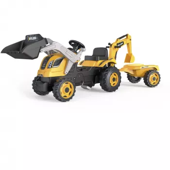 Smoby Builder Max trattore a pedali con rimorchio, giallo