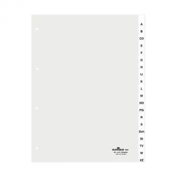 DURABLE A4 rubrica A-Z da 20 parti, linguette saldate, foratura 4 fori, distanza 80mm, con copertina 680019