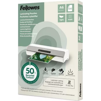 Fellowes pellicole di laminazione opache A6 80 micron, 50% riciclate, confezione da 100 100143438